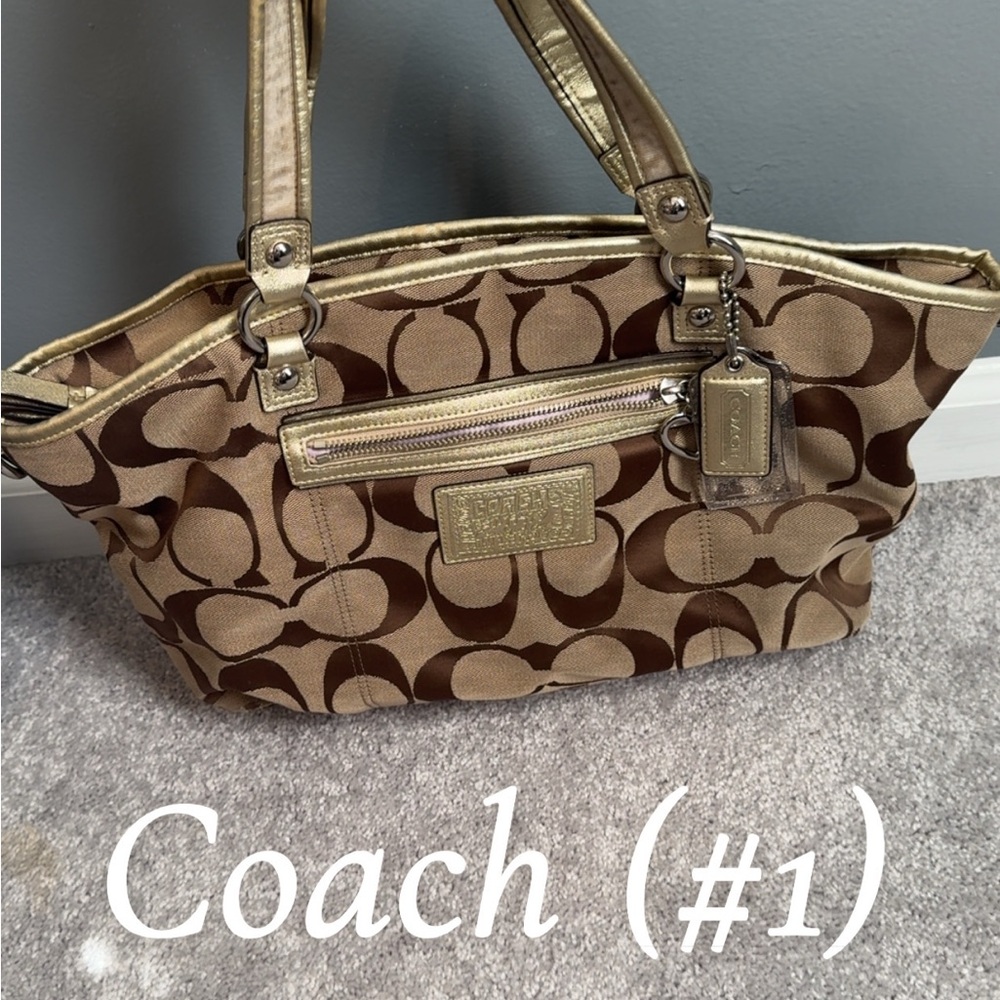 Coach Tan and Brown Signature Shoulder Bag